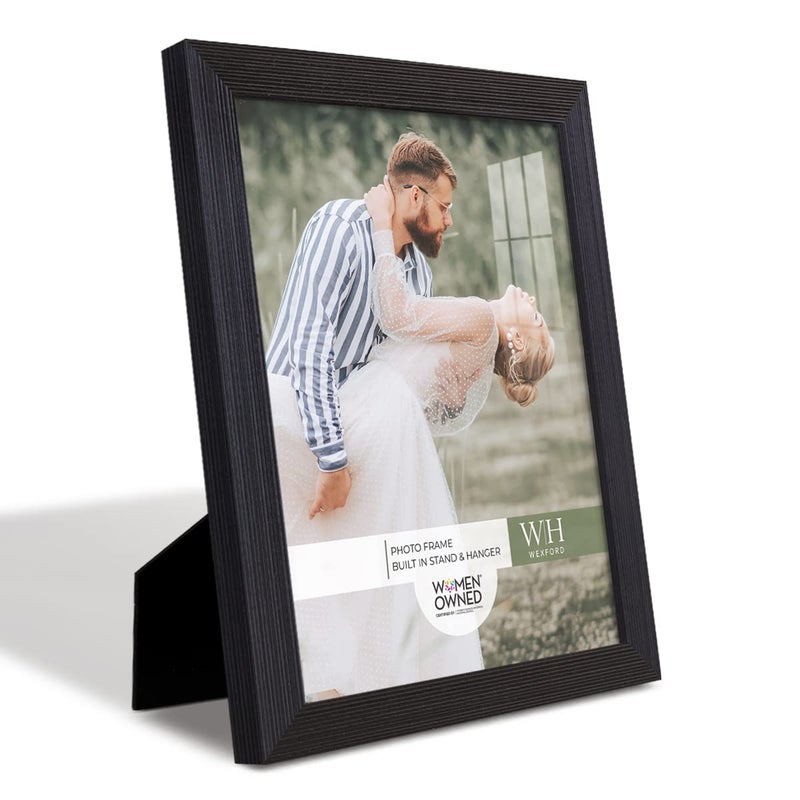 Renditions Gallery 8x10 inch Picture Frame Modern Style Wood Pattern and High Definition Glass Ready for Wall and Tabletop Photo Display Black Frame