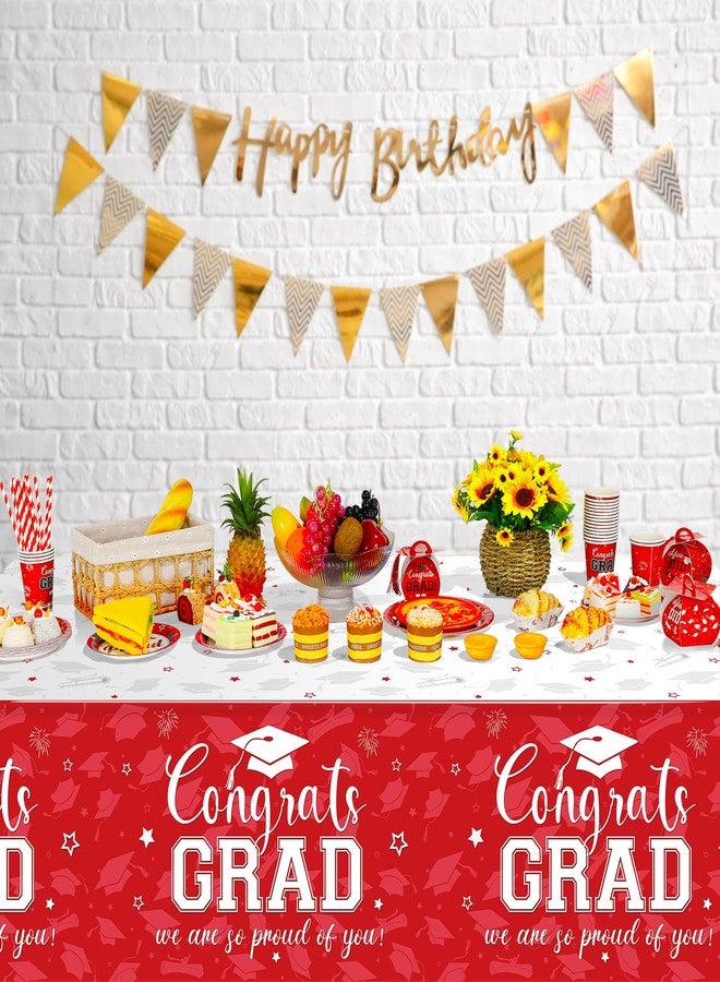 Jectivs 12Pcs Graduation Tablecloth Party Decorations,Large Disposable Graduation Cap Congratulations Grad Rectangle Table Cover for College Class of 2026 Graduation Prom Party Supplies,54x108 inch (Red) - Image 5