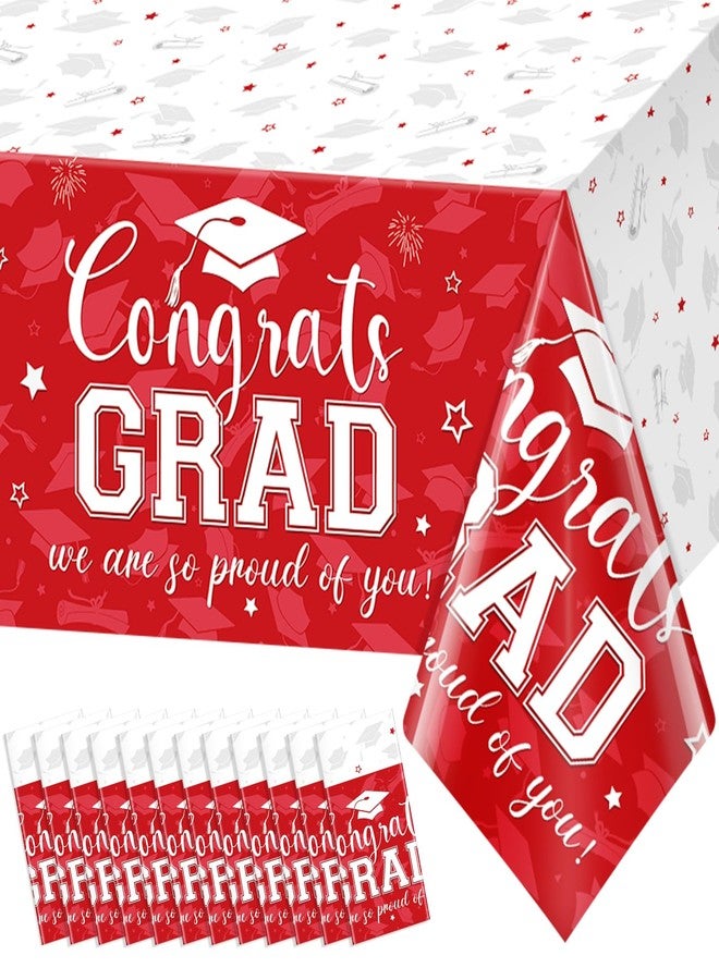 Jectivs 12Pcs Graduation Tablecloth Party Decorations,Large Disposable Graduation Cap Congratulations Grad Rectangle Table Cover for College Class of 2026 Graduation Prom Party Supplies,54x108 inch (Red) - Image 1