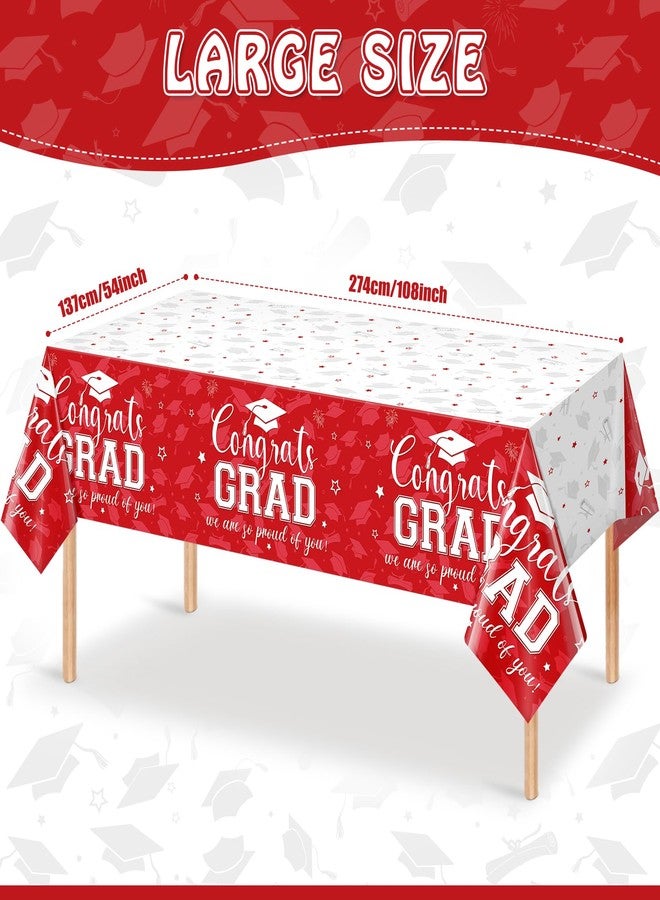 Jectivs 12Pcs Graduation Tablecloth Party Decorations,Large Disposable Graduation Cap Congratulations Grad Rectangle Table Cover for College Class of 2026 Graduation Prom Party Supplies,54x108 inch (Red) - Image 2