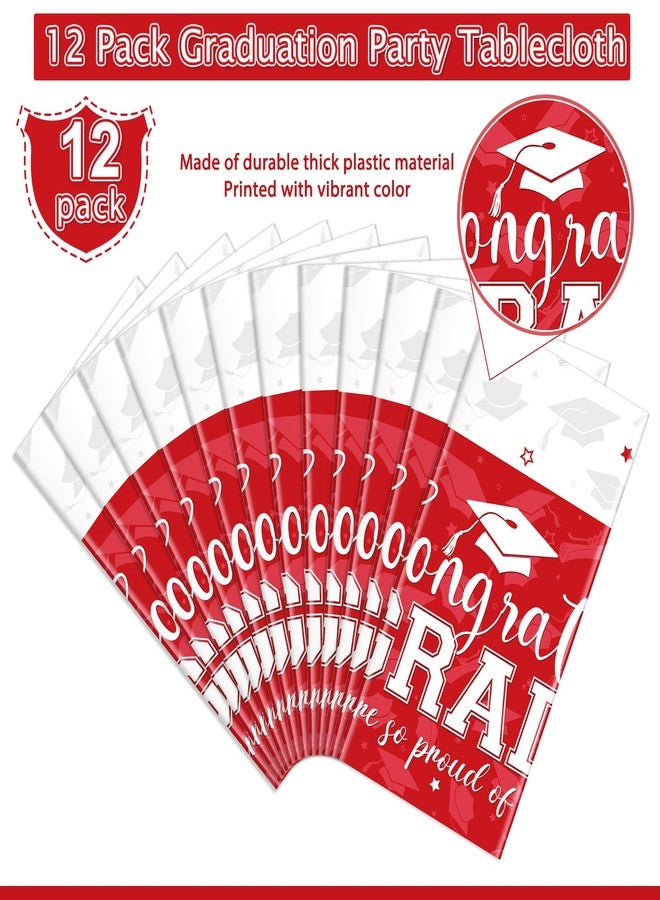 Jectivs 12Pcs Graduation Tablecloth Party Decorations,Large Disposable Graduation Cap Congratulations Grad Rectangle Table Cover for College Class of 2026 Graduation Prom Party Supplies,54x108 inch (Red) - Image 4