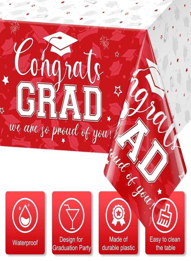 Jectivs 12Pcs Graduation Tablecloth Party Decorations,Large Disposable Graduation Cap Congratulations Grad Rectangle Table Cover for College Class of 2026 Graduation Prom Party Supplies,54x108 inch (Red) - Image 3
