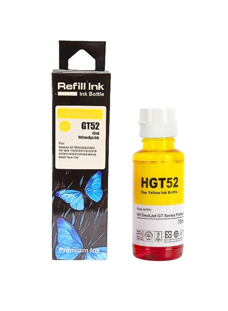 Terabyte GT52 70ml for HP Printer DeskJet Smart GT Tank Yellow  - Image 1