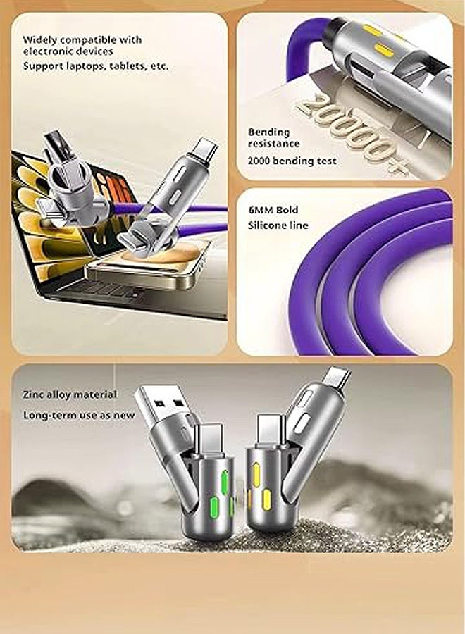 Gecomo 4 in 1 Multi Charging Cable, Rapid Series Fast Charging Cable, 240W 6A Mobile Charging Cable Type C PD 66W - 140W with Colored LED Lights (Purple) - Image 5
