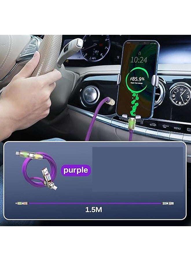 Gecomo 4 in 1 Multi Charging Cable, Rapid Series Fast Charging Cable, 240W 6A Mobile Charging Cable Type C PD 66W - 140W with Colored LED Lights (Purple) - Image 2