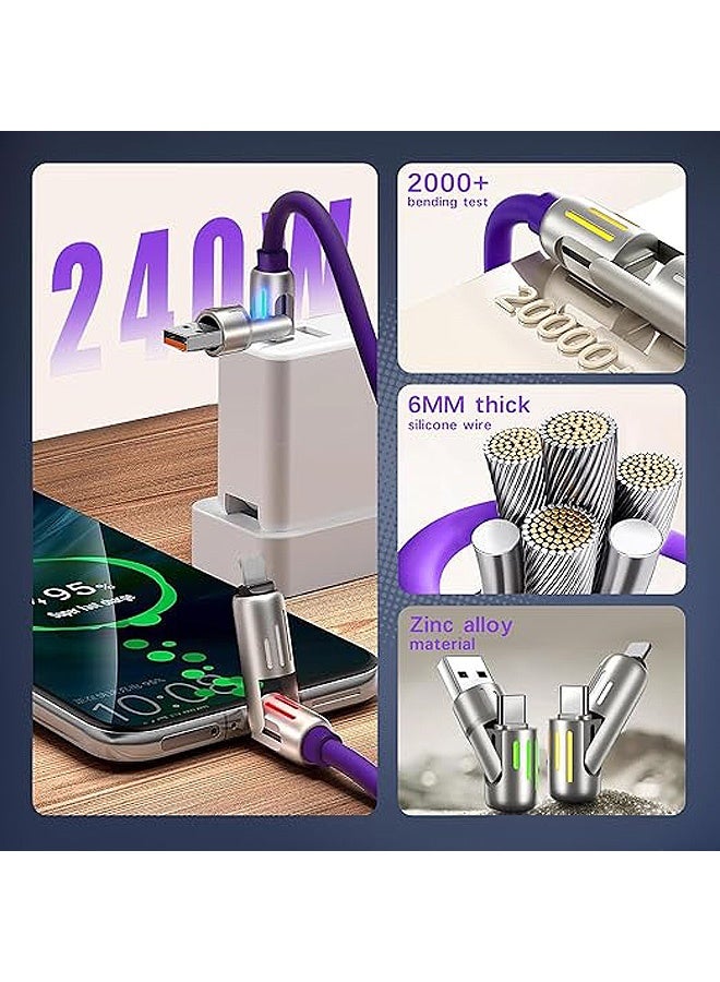 Gecomo 4 in 1 Multi Charging Cable, Rapid Series Fast Charging Cable, 240W 6A Mobile Charging Cable Type C PD 66W - 140W with Colored LED Lights (Purple) - Image 4