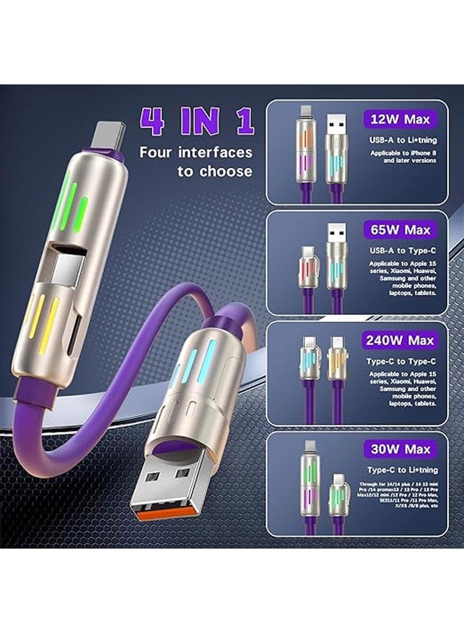 Gecomo 4 in 1 Multi Charging Cable, Rapid Series Fast Charging Cable, 240W 6A Mobile Charging Cable Type C PD 66W - 140W with Colored LED Lights (Purple) - Image 3