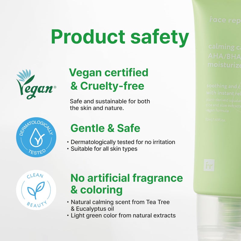 Face Republic Calming Care AHA/BHA Moisturizer 50ml 1.69 fl oz | Soothing Gel Cream | Lightweight | Clarifying & Moisturizing | Squalane, Cica, Aloe | For oily, irritated skin | Vegan Korean Skincare - Image 5