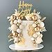 DRWATE Khaki Balls Cake Topper Boho Grass Cake topper Khaki White Gold Pearl Balls Happy Birthday Cake Decorations for Wedding Birthday Boho Themed Supplies Khaki - Image 3