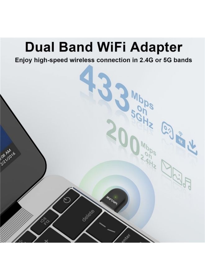 BURAQ WAVLINK WN691A1F 5GHz / 2.4GHz Wireless Dongle AC650 USB 2.0 WiFi Adapter - Image 3