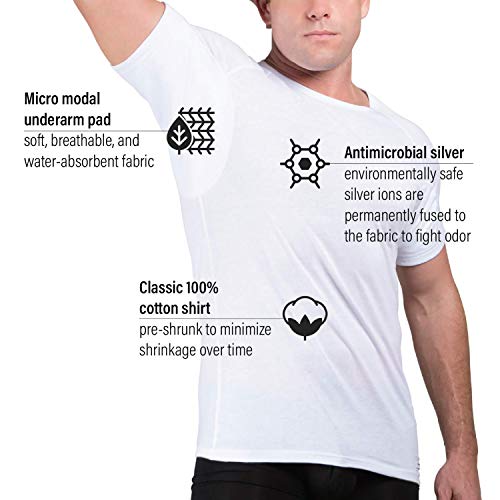 Ejis Sweatproof Undershirt for Men | Crew Neck Cotton | Classic Fit T Shirt with Sweat Pads | Odor Resistant | Blocks Sweat (XXX-Large, Grey) - Image 3