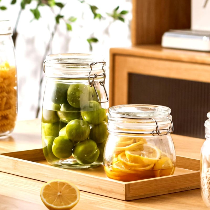 HEXONIQ Airtight Glass Jar With Silicone Clamp Lids Storage Container With Clear Preserving Seal Wire Clip Fastening For Kitchen Canning CerealPasta Sugar Beans Spice Round 500 Ml Pack of 2 - Image 5