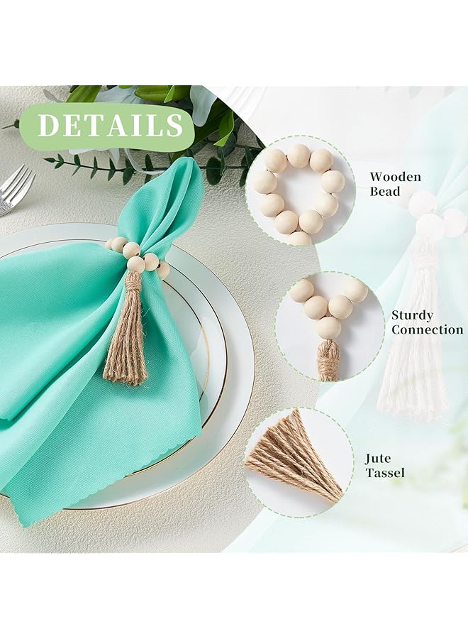 كاست ويف مجموعة من 6 حلقات مناديل، حلقات مناديل من الخرز الخشبي لتزيين الطاولة، حلقات مناديل ريفية لعيد الفصح لتزيين الطاولة بنمط بوهو، حفلات الربيع، حفلات الزفاف، حفلات عشاء الأعياد، عيد الفصح - Image 4