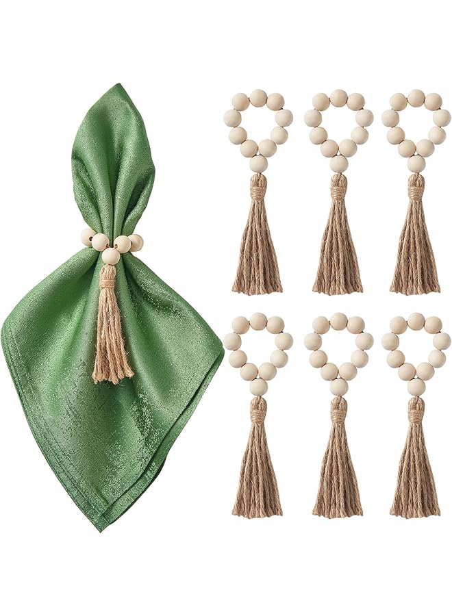 كاست ويف مجموعة من 6 حلقات مناديل، حلقات مناديل من الخرز الخشبي لتزيين الطاولة، حلقات مناديل ريفية لعيد الفصح لتزيين الطاولة بنمط بوهو، حفلات الربيع، حفلات الزفاف، حفلات عشاء الأعياد، عيد الفصح - Image 1