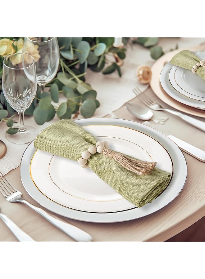 كاست ويف مجموعة من 6 حلقات مناديل، حلقات مناديل من الخرز الخشبي لتزيين الطاولة، حلقات مناديل ريفية لعيد الفصح لتزيين الطاولة بنمط بوهو، حفلات الربيع، حفلات الزفاف، حفلات عشاء الأعياد، عيد الفصح - Image 3