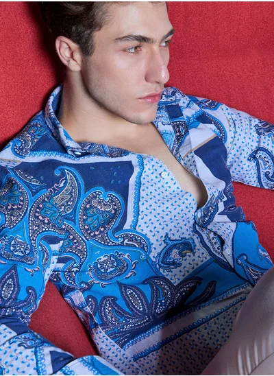 Campus Sutra Men's Blue Paisley Block Shirt