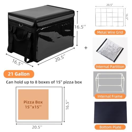 TooCust Large Insulated Food Delivery Bag with Fixed Base and Internal Frame, XXXL 20.5" x 16" x 16", Commercial Pizza Delivery Bag w/Divider, Waterproof & Foldable Catering Bag Food Deliveries, Black - Image 3