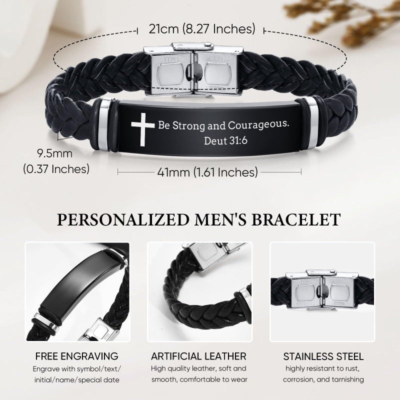 MEALGUET Don't LET The Hard Days Win Engraved Inspirational Mantra Black Braided Leather Bracelet for Men Jewelry Sobriety Gifts Encouragement Gift for Him Cancer Survivor Gifts - Image 4
