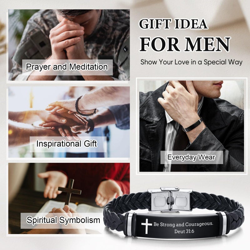 MEALGUET Don't LET The Hard Days Win Engraved Inspirational Mantra Black Braided Leather Bracelet for Men Jewelry Sobriety Gifts Encouragement Gift for Him Cancer Survivor Gifts - Image 2