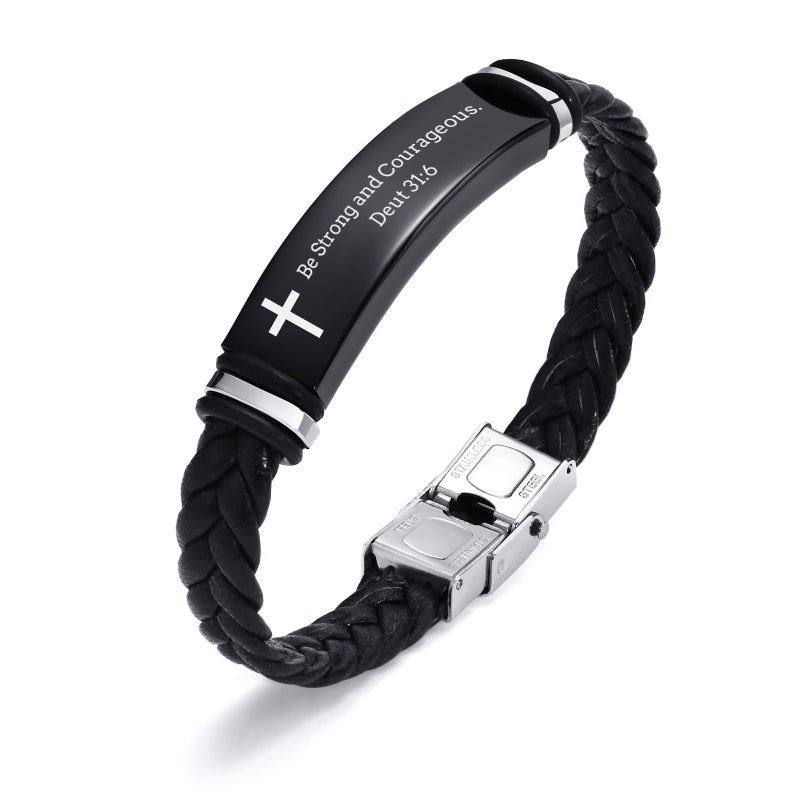 MEALGUET Don't LET The Hard Days Win Engraved Inspirational Mantra Black Braided Leather Bracelet for Men Jewelry Sobriety Gifts Encouragement Gift for Him Cancer Survivor Gifts - Image 1
