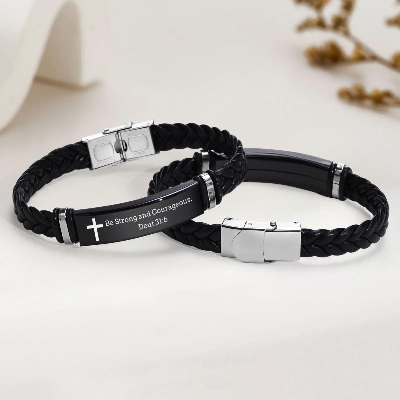 MEALGUET Don't LET The Hard Days Win Engraved Inspirational Mantra Black Braided Leather Bracelet for Men Jewelry Sobriety Gifts Encouragement Gift for Him Cancer Survivor Gifts - Image 3