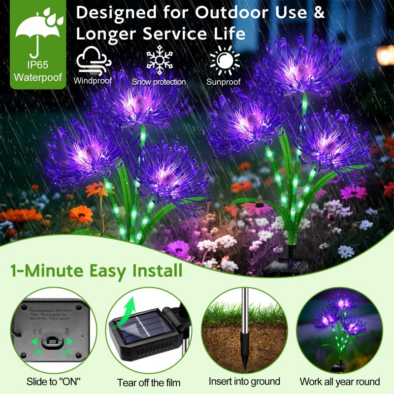 yulloyello Solar Garden Flower Lights Outdoor,4Pack Purple Spider Lily with Glowing Stems,Waterproof Yard&Patio Decorations,Solar Landscape Lights for Halloween &Gardening, for Women,Mothers,Grandma - Image 3
