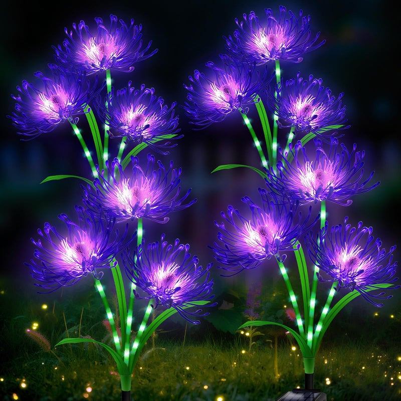yulloyello Solar Garden Flower Lights Outdoor,4Pack Purple Spider Lily with Glowing Stems,Waterproof Yard&Patio Decorations,Solar Landscape Lights for Halloween &Gardening, for Women,Mothers,Grandma - Image 1