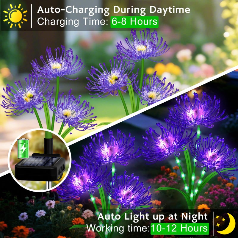 yulloyello Solar Garden Flower Lights Outdoor,4Pack Purple Spider Lily with Glowing Stems,Waterproof Yard&Patio Decorations,Solar Landscape Lights for Halloween &Gardening, for Women,Mothers,Grandma - Image 4