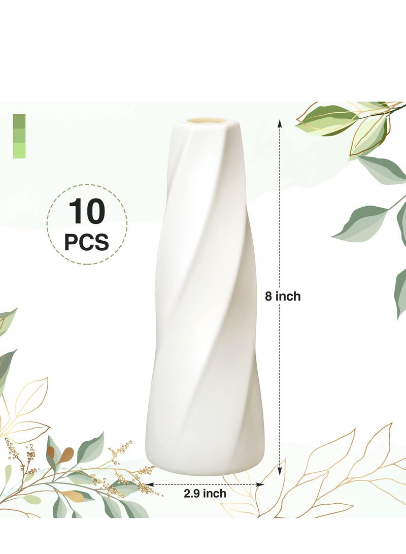 SYOSI 10 Pcs Plastic Composite Flower Vase, White Tall Conic Floral Vase Ceramic Look Small Bud Vase Unbreakable Bud Vase for Centerpieces Wedding Living Room Decorations - Image 5