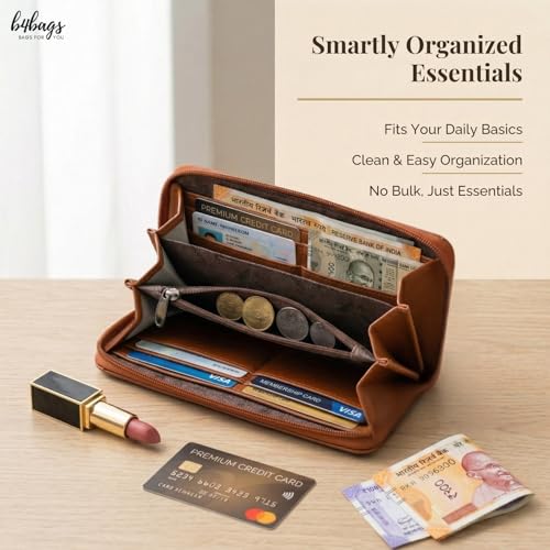 b4bags Women Wallet for Ladies | Vegan Leather Wrist Strap Purse | Hand Clutch for Daily Use with Multi Compartment | Gifts for Woman (Tan) - Image 2