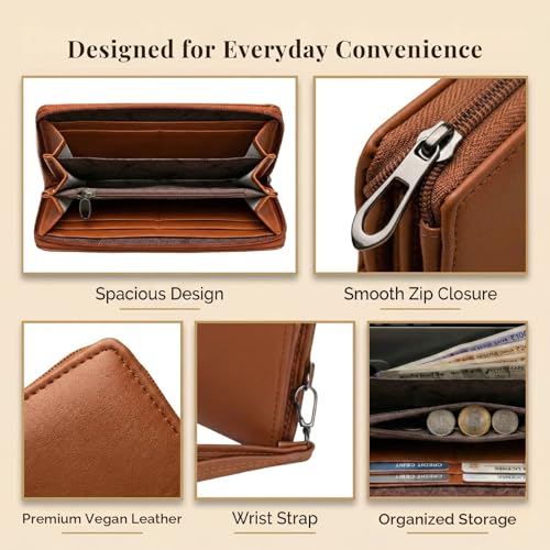b4bags Women Wallet for Ladies | Vegan Leather Wrist Strap Purse | Hand Clutch for Daily Use with Multi Compartment | Gifts for Woman (Tan) - Image 4
