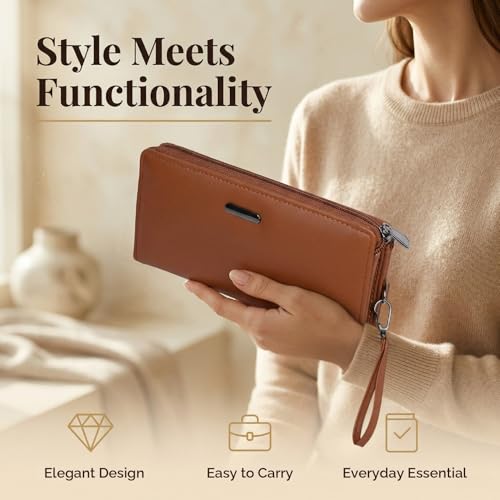 b4bags Women Wallet for Ladies | Vegan Leather Wrist Strap Purse | Hand Clutch for Daily Use with Multi Compartment | Gifts for Woman (Tan) - Image 3