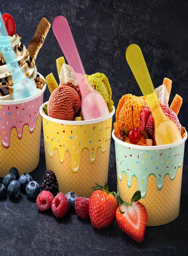 Ninehaoou 100 Pcs Ice Cream Cups with Spoons Paper Dessert Cups Colorful Sundae Bowls Disposable Ice Cream Containers for Hot Soup Spring Summer Graduation Bar Party Supplies (4 oz) - Image 4
