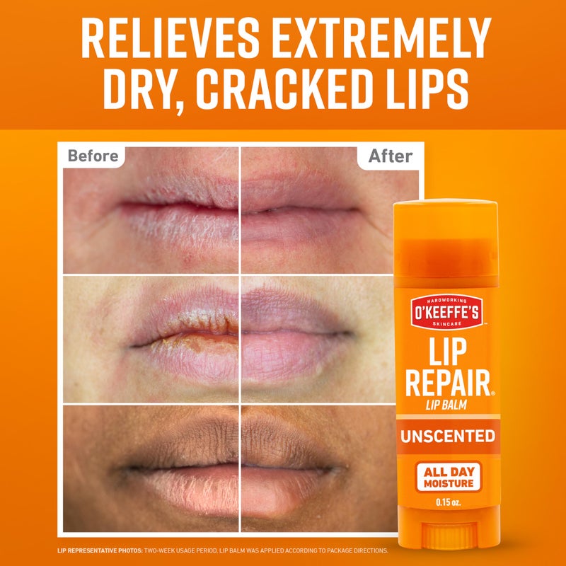 O'Keeffe's Lip Repair Unscented Lip Balm for Dry, Cracked Lips - Stick (3 Pack) - Moisturizer for Very Dry Lips - Image 2