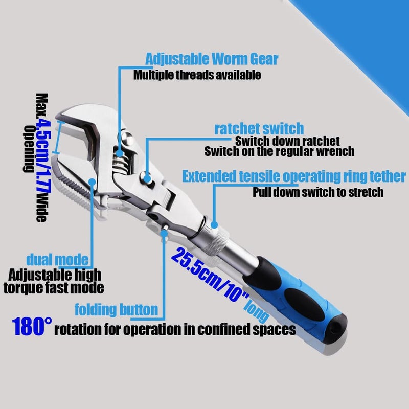 faxhool Flex Head Adjustable Wrench, 10-12.4 inch Flexible Retractable Ratchet Crescent Wrench, 180Â° Rotable for Use in Tight Spaces, Pipe Repair - Image 3