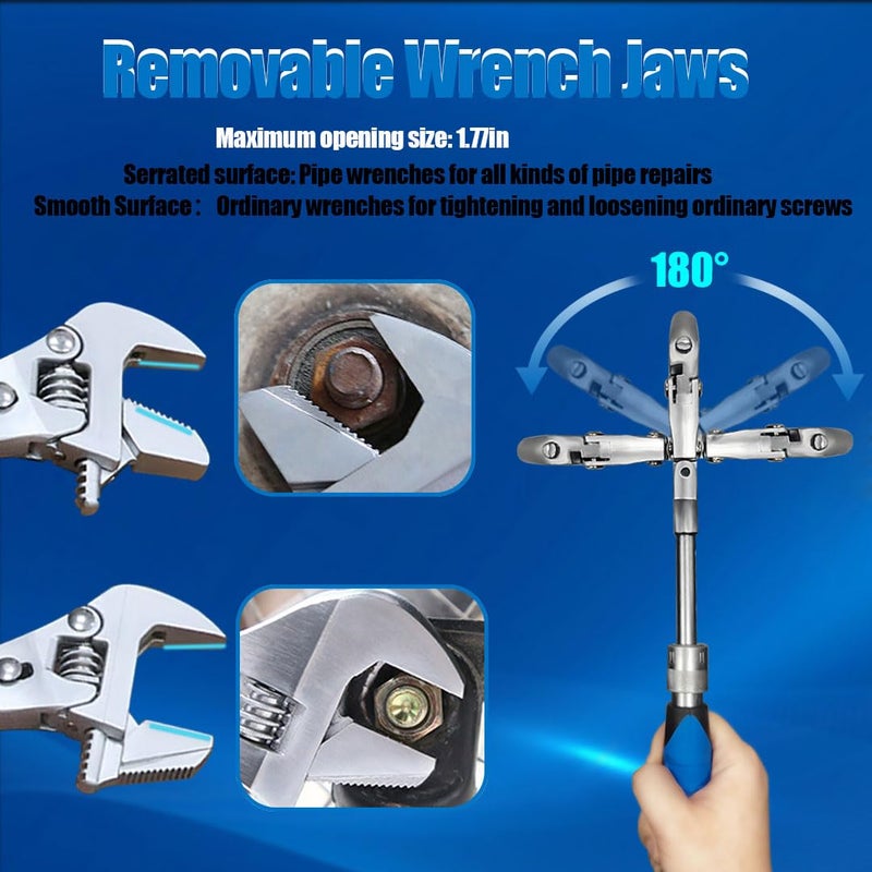 faxhool Flex Head Adjustable Wrench, 10-12.4 inch Flexible Retractable Ratchet Crescent Wrench, 180Â° Rotable for Use in Tight Spaces, Pipe Repair - Image 4