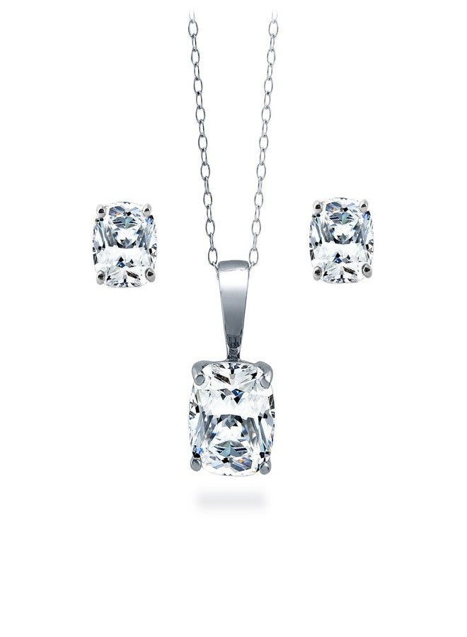 بيركيل طقم عقد وأقراط من الفضة الإسترلينية بيريكل، مرصع بحجر زركونيا مكعب بقصة الوسادة، مطلي بالروديوم، للنساء - Image 1
