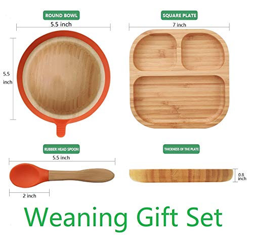 Youkoo kitchen Baby Toddler Stay Put Dish, Kids Suction Plate & Bowl & Spoon, Bamboo Cute Dinnerware (Grey Set) - Image 2