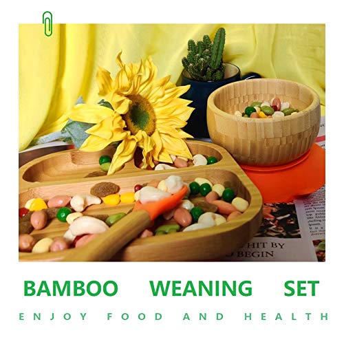 Youkoo kitchen Baby Toddler Stay Put Dish, Kids Suction Plate & Bowl & Spoon, Bamboo Cute Dinnerware (Grey Set) - Image 3
