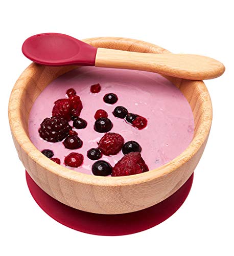 Youkoo kitchen Baby Toddler Stay Put Dish, Kids Suction Plate & Bowl & Spoon, Bamboo Cute Dinnerware (Grey Set) - Image 5