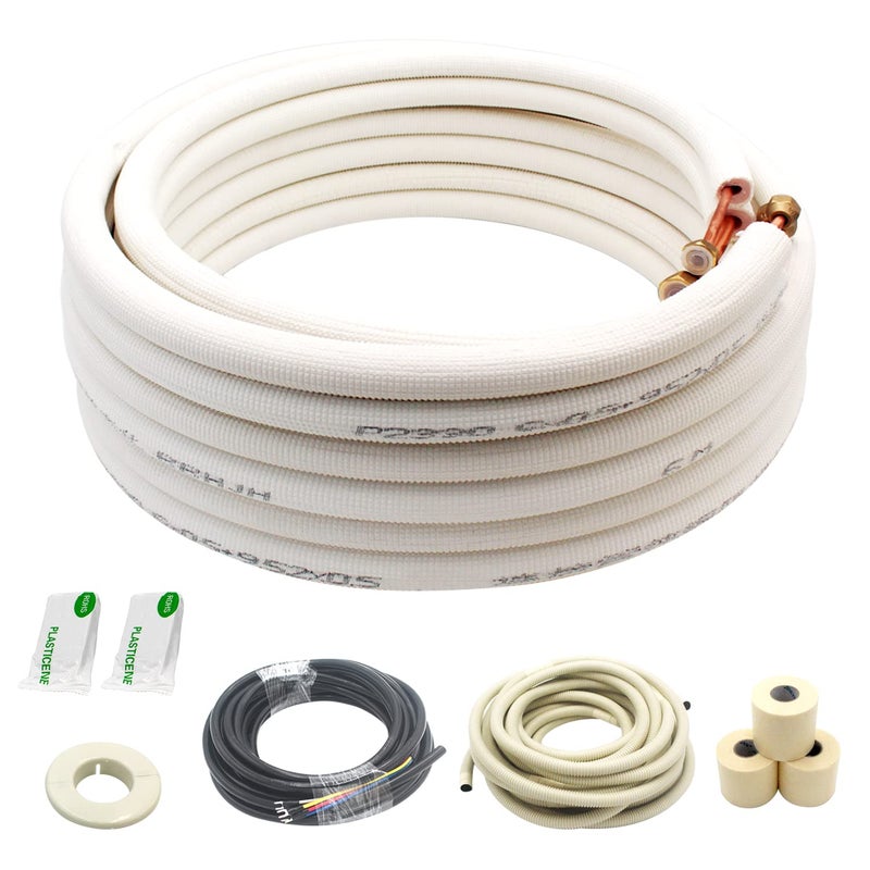 TADERUILY 25 Ft Mini Split Line SetAir Conditioner Copper Tubing Pipes Extension Set 14  38 38 PE Thickened for AC and Heating Equipment Insulated Coil Line Set HVAC Refrigerant with Nuts 1438 