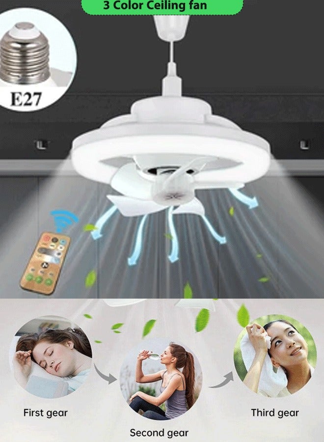 Socket Fan Light with Remote,360° Rotate Small Ceiling Fans with RGB Lights, 2400 Lumens Dimmable 3 Colors 3000K-6500K, Screw in E27 Base for Bedroom Living Room Kitchen (White)  - Image 1