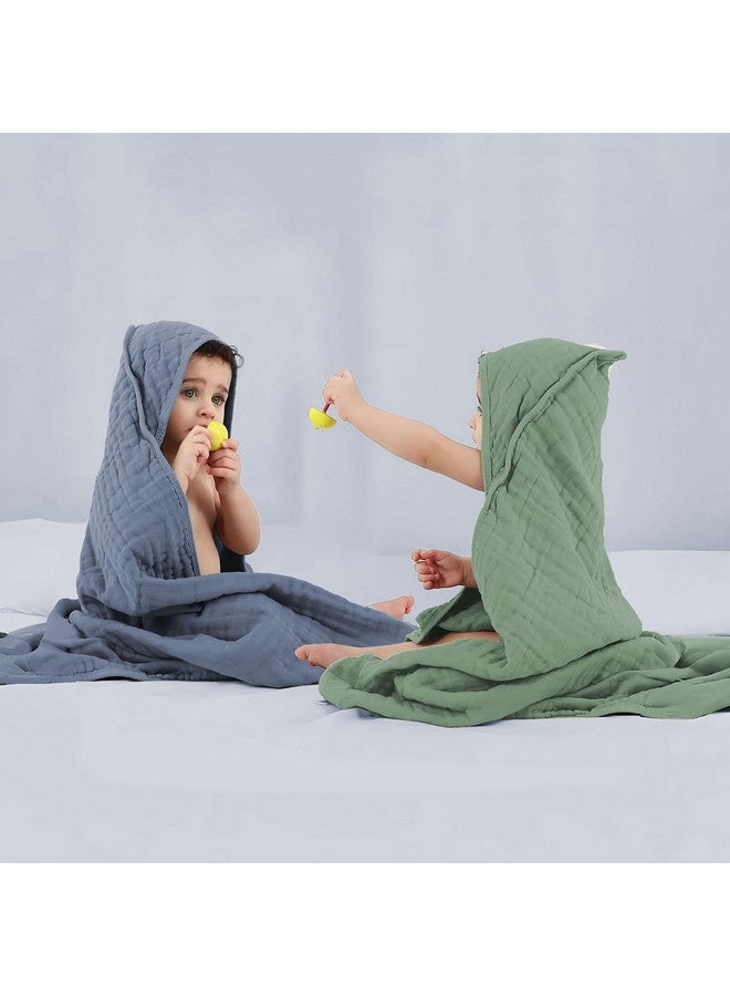 Koo-dib منشفة أطفال ناعمة بغطاء للرأس للمواليد 6 قطع 100% قطن موسلين منشفة استحمام للأطفال بغطاء، منشفة استحمام ماصة للأطفال للأولاد والبنات (أزرق & أخضر & أبيض) - Image 5