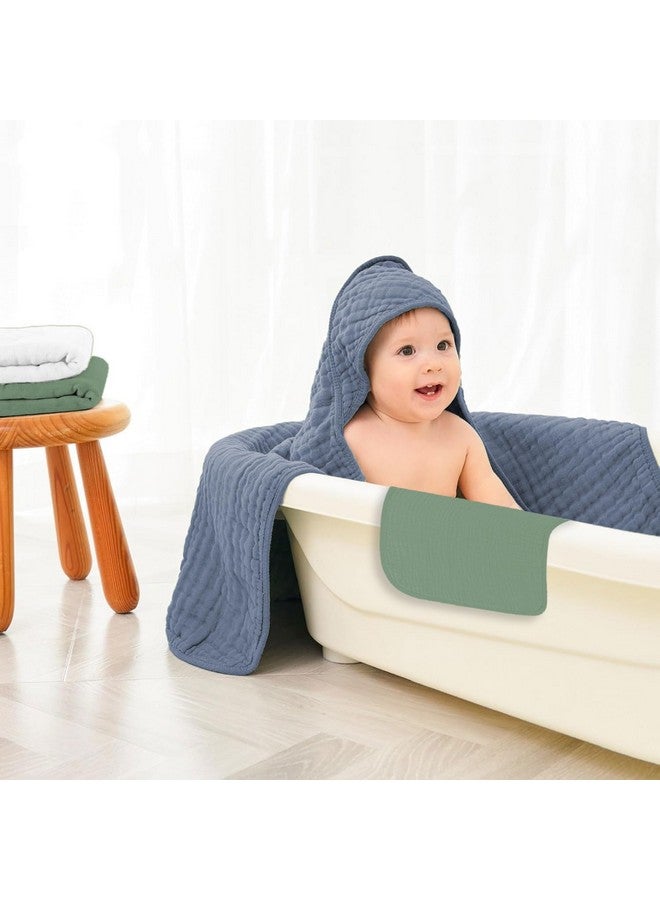 Koo-dib منشفة أطفال ناعمة بغطاء للرأس للمواليد 6 قطع 100% قطن موسلين منشفة استحمام للأطفال بغطاء، منشفة استحمام ماصة للأطفال للأولاد والبنات (أزرق & أخضر & أبيض) - Image 2