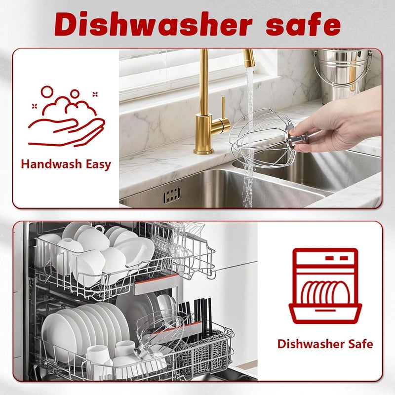 ملحق خفق آمن للغسيل في غسالة الأطباق K45WW، يناسب خلاطات KitchenAid ذات الرأس المائل بسعة 4.5 كوارت و5 كوارت - Image 4