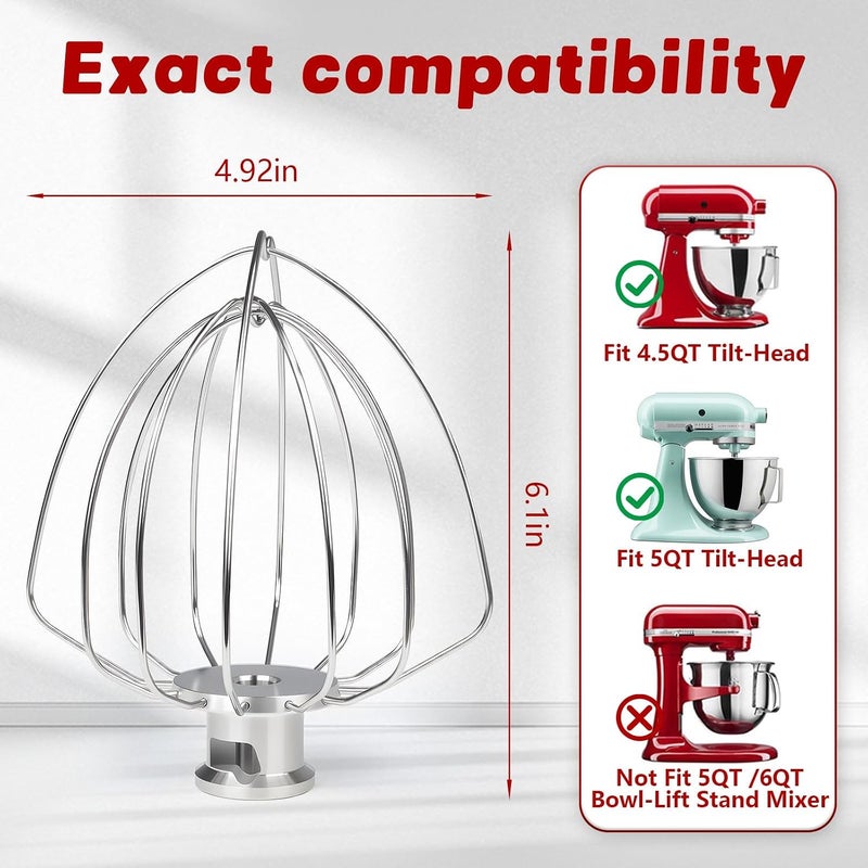 ملحق خفق آمن للغسيل في غسالة الأطباق K45WW، يناسب خلاطات KitchenAid ذات الرأس المائل بسعة 4.5 كوارت و5 كوارت - Image 5