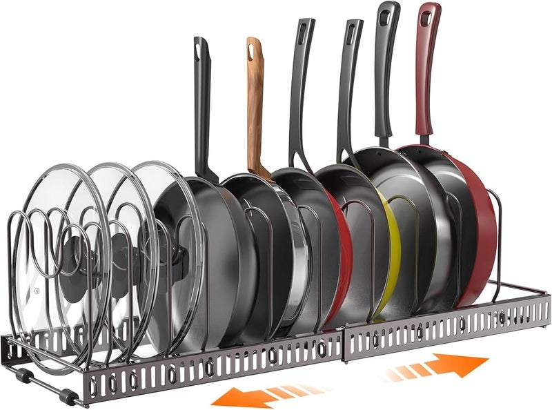 Sulfar Expandable Pot and Pan Organizer for Cabinet | Adjustable Rack with 10 Dividers | Cookware, Lid, Bakeware and Pan Storage for Kitchen or Pantry | Bronze | 1 pc - Image 1