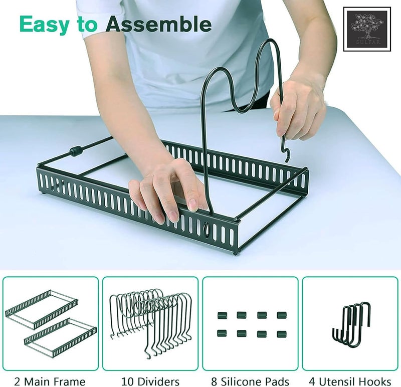 Sulfar Expandable Pot and Pan Organizer for Cabinet | Adjustable Rack with 10 Dividers | Cookware, Lid, Bakeware and Pan Storage for Kitchen or Pantry | Bronze | 1 pc - Image 3