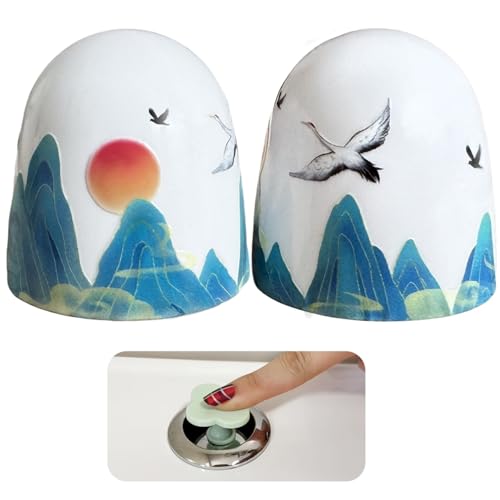 Beaspecal 2Pcs Toilet Bolt Cap with Cranes Mountain Pattern, Crane Good Fortune symbol Toilet Bowl Bolts Covers for Bathroom Decoration 2Pcs Toilet Parts-4Pcs/Pack - Image 1
