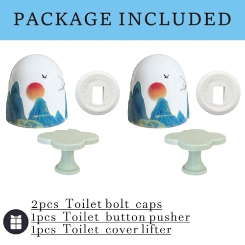Beaspecal 2Pcs Toilet Bolt Cap with Cranes Mountain Pattern, Crane Good Fortune symbol Toilet Bowl Bolts Covers for Bathroom Decoration 2Pcs Toilet Parts-4Pcs/Pack - Image 5